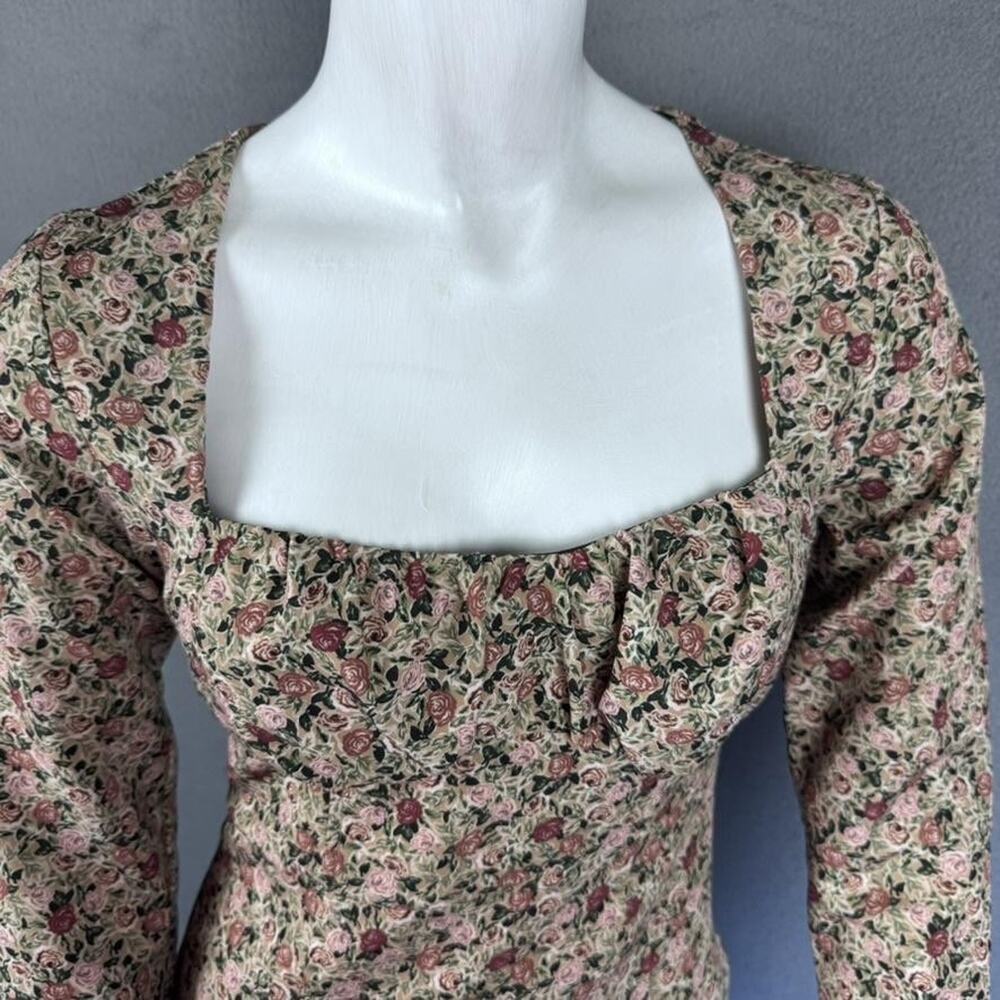 ZARA Dress Womens XS Floral Rose Print Long Sleeve Square Neck Mini‎ Bodycon - Picture 8 of 16